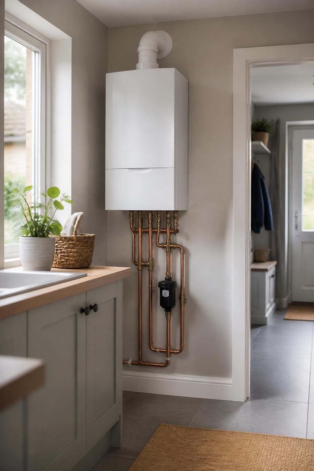 Neat utility room featuring a modern boiler and tidy pipework.